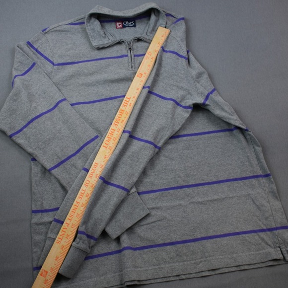 Chaps Mens Log Sleeve Polo Rugby Gray Striped Long Sleeve 1/4 Zip Pullover Shirt - Picture 6 of 10